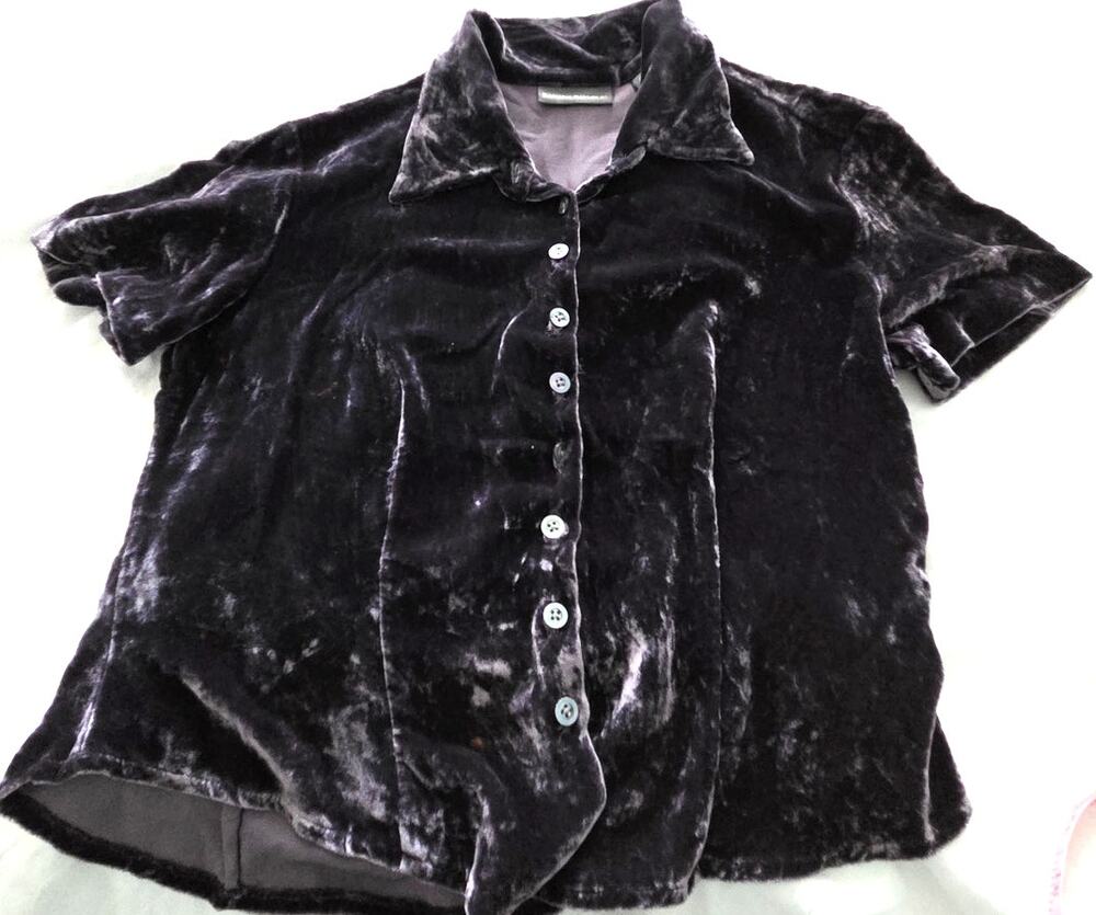 Banana Republic Slate Purple Velvet Top Blouse Size Small S Short Sleeve